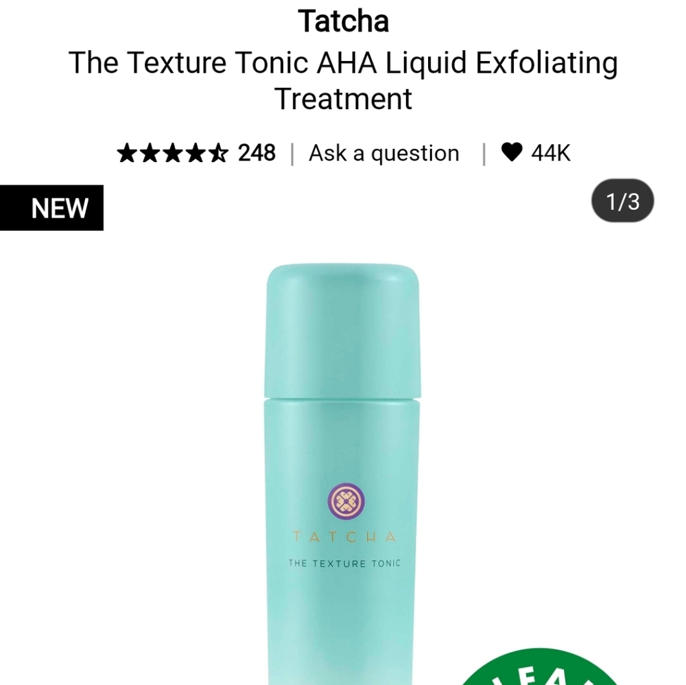 NWT TATCHA THE TEXTURE TONIC AHA LIQUID EXFOLIATING TREATMENT